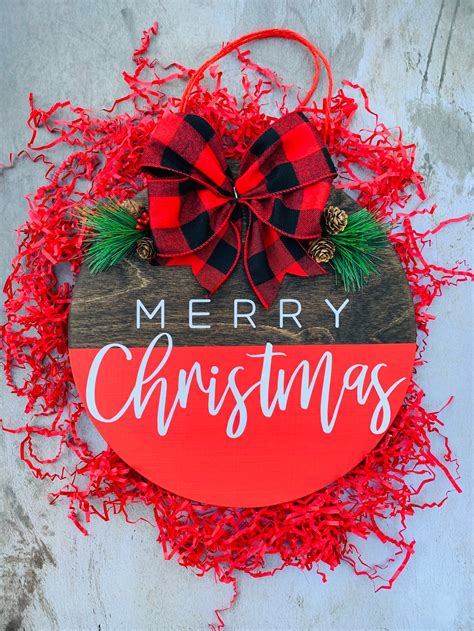 Merry Christmas Door Hanger 12 Christmas Door Wreath Etsy