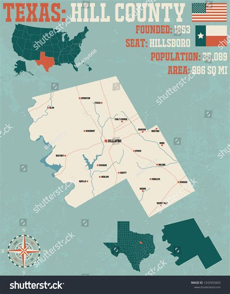 Detailed Map Hill County Texas Usa Stock Vector (Royalty Free) 1242955603 | Shutterstock