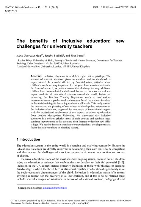 Pdf The Benefits Of Inclusive Education New Challenges For