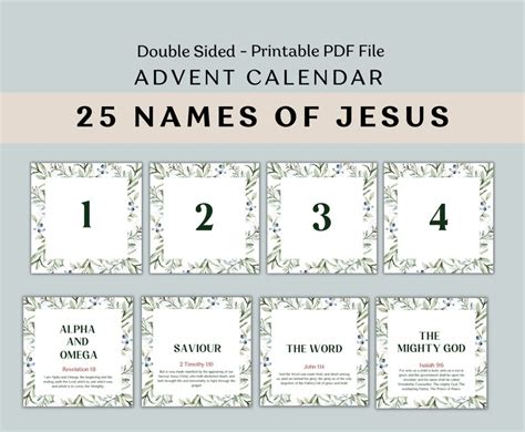 Name Of Jesus Advent Calendar Printable Christmas Countdown Etsy