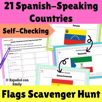 Spanish Speaking Countries Flags Scavenger Hunt Self Checking Activity