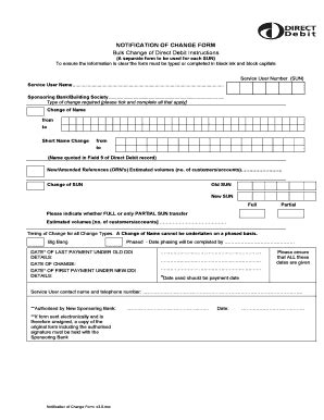 Fillable Online Notification Of Change Form Bulk Change Of Direct Debit