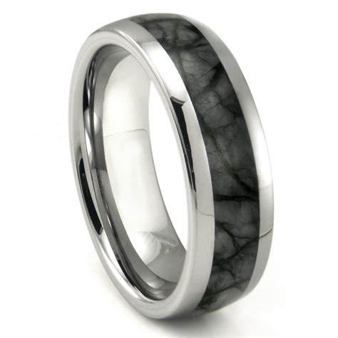 Tungsten Carbide Grey Metamorphic Stone Inlay Dome Wedding Band Ring