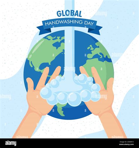 Global Handwashing Day Campaign With Water And Earth Planet Vector