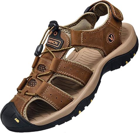 Niavis Sports Outdoor Sandals Summer Mens Beach Shoes Closed Toe Shoes Leather Casual Trekking