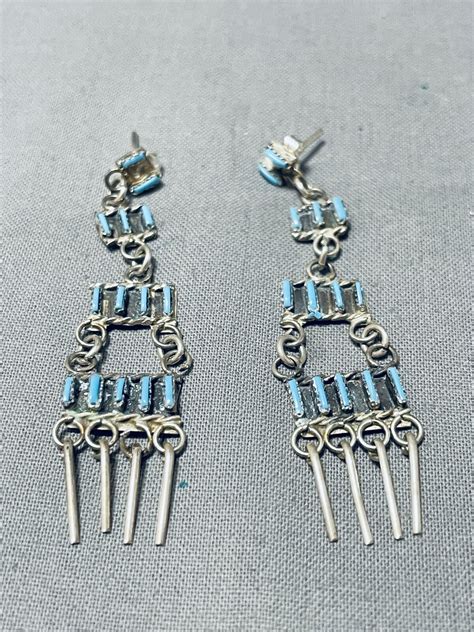 Dynamic Vintage Zuni Turquoise Sterling Silver Dangle Gem