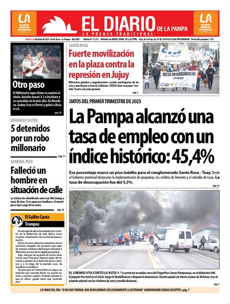 Tapa De El Diario En Papel Viernes 23 De Junio De 2023 El Diario De