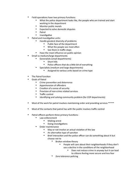 Policing Notes 4 Field Operations Have Two Primary Functions What