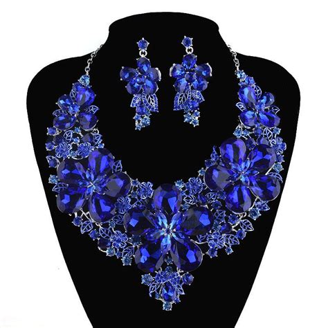 New Arrival Royal Blue Color Statement Necklace Sets For Bridal Wedding