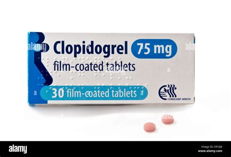 A Packet Of Clopidogrel Anticoagulant Drugs Showing Tablet Also Stock