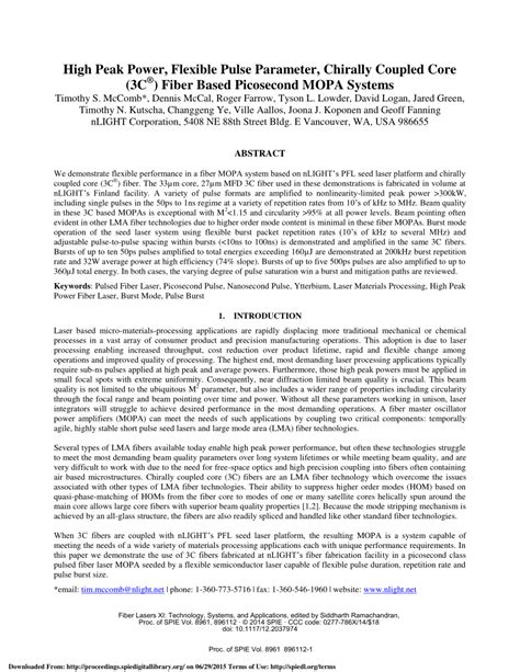 PDF High Peak Power Flexible Pulse Parameter Chirally Coupled Core