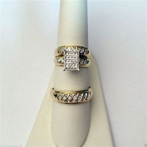 10k Yellow Gold His Her Mens Woman Diamonds Wedding Ring Bands Trio Bridal Set By Rgandd Bridal