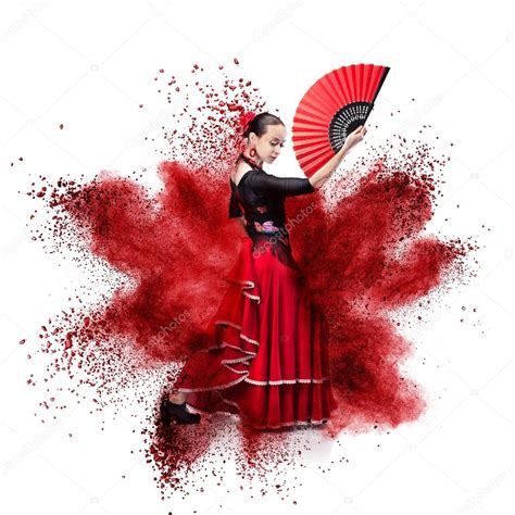 Mujer joven bailando flamenco contra explosión Ilustración de stock de