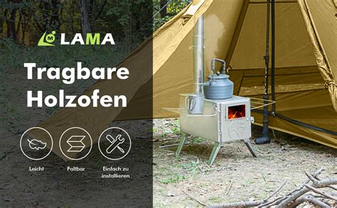 Zeltofen Tragbarer Holzofen Lama Campingkocher Edelstahl Herd