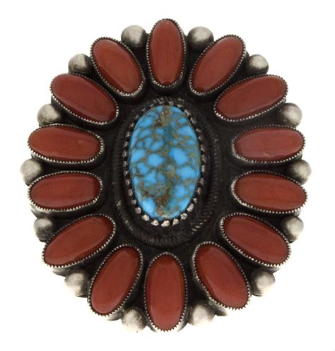 9 Natural Birdseye Kingman Turquoise Coral Cluster Ring By Calvin