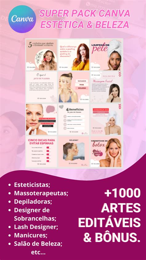 Pack Com Mais De 1000 Posts Editáveis No Canva Para Estética E Beleza