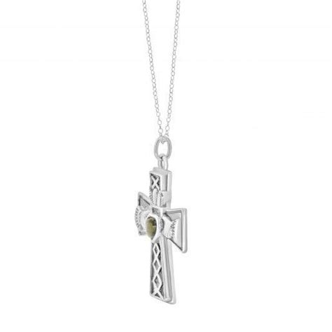 Silver Celtic Cross Claddagh Necklace With Connemara Marble