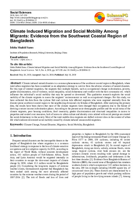 Pdf Climate Induced Migration And Social Mobility Among Migrants