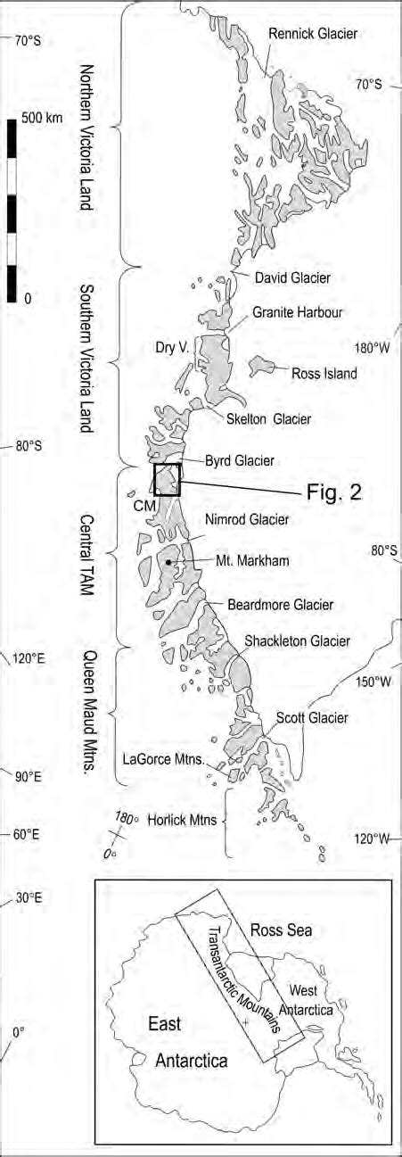 Schematic geographical map of the Transantarctic Mountains between ...