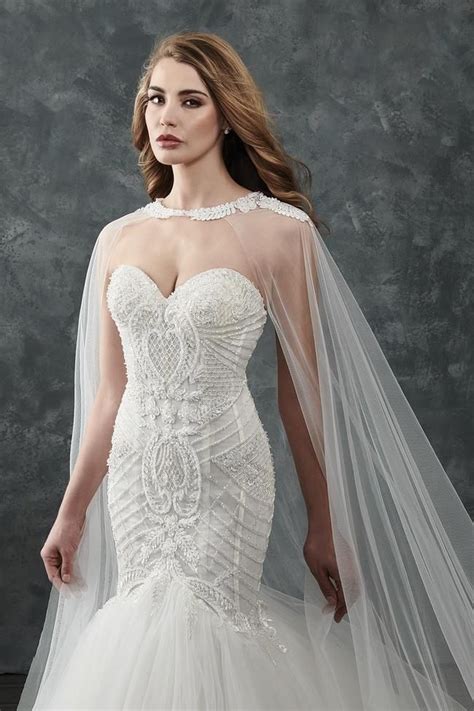 Rachel Allan Bridal M660 Beaded Lace Mermaid Wedding Gown With Cape