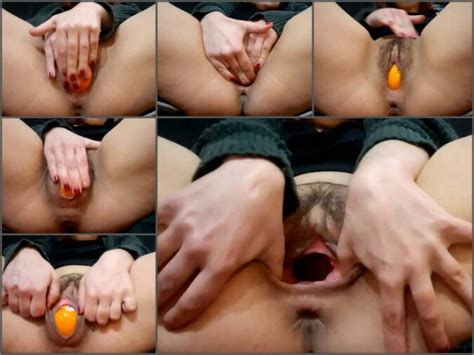 Vixenxmoon Penetration Giant Orange In Her Hairy Pussy Gape Pussy