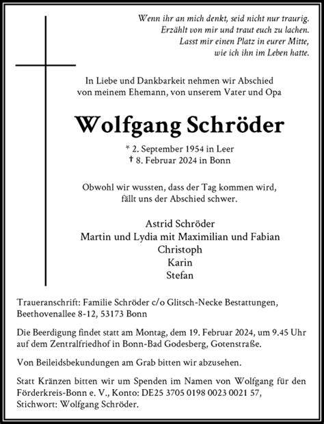 Traueranzeigen von Wolfgang Schröder ga trauer de