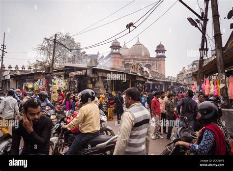 Agra India February 22 2020 People Walking Down Street Of