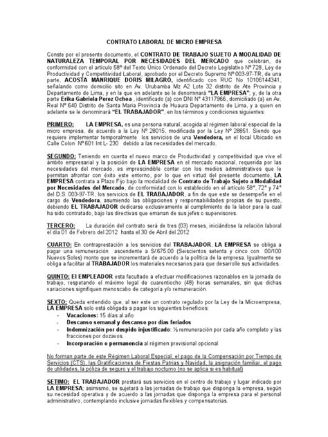 Contrato Mype Pdf Derecho Laboral Salario