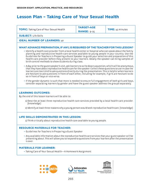 Lesson Plan Taking Care Of Your Sexual Health Topic Taking Care Of Your Sexual Health Target