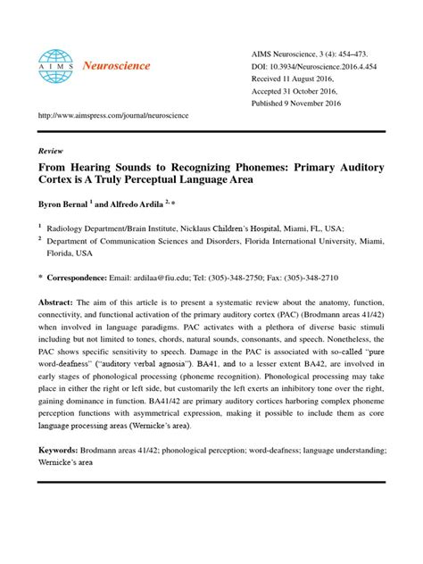 Primary Auditory Cortex Is A Truly Perceptual Language Area | PDF | Lateralization Of Brain ...