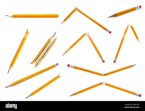 Set With Whole And Broken Pencils On White Background Stock Photo Alamy