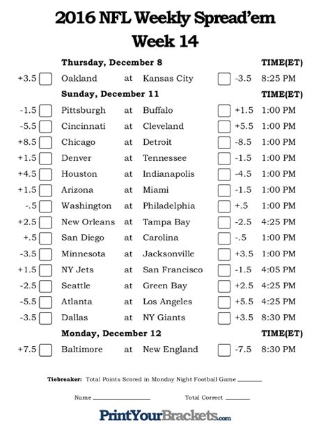 Nfl Pick Em Week 14 Printable Printable Word Searches