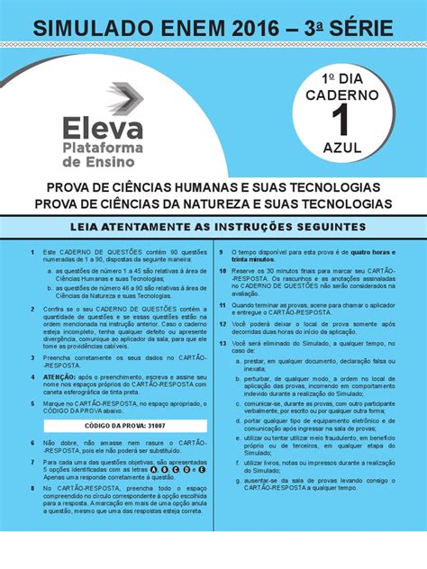 Enem Dos Estados Unidos - Instruções para Prova de Ciências ENEM | PDF | Os Estados Unidos | Estado