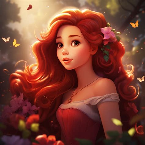 Disney Pixar Style Painting Of Princess Persephone With Long Red Hair