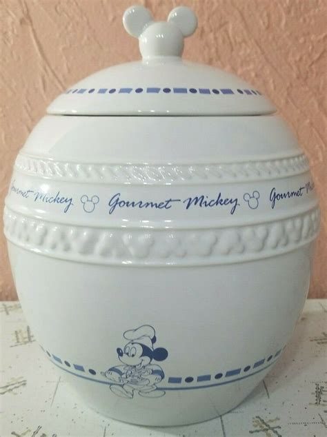 Disney Gourmet Mickey Cookie Jar Chef Mickey Mouse Ceramic White Blue