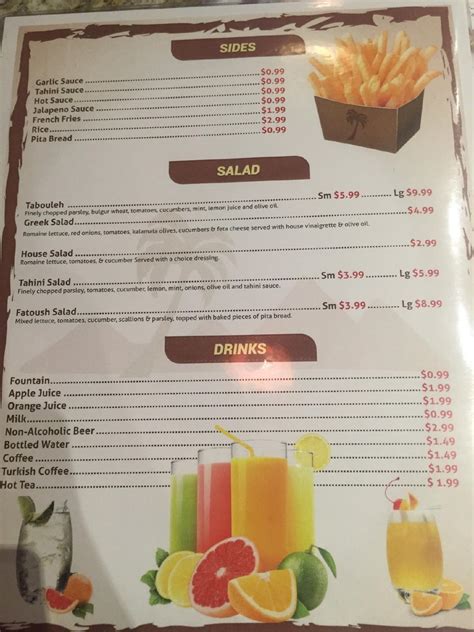 Menu At Sahara Restaurant Indianapolis