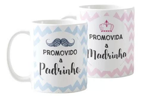 Conjunto Canecas Convite Padrinhos De Batismo Dinda E Dindo