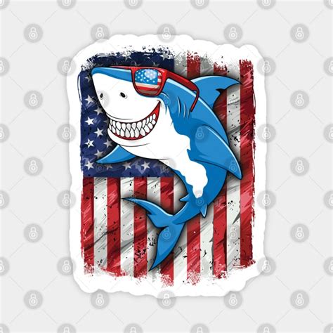 Shark American Flag Jawsome Th Of July Patriotic Shark Magnet