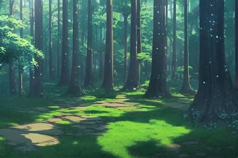 Un hermoso bosque natural rural una ilustración en un estilo de