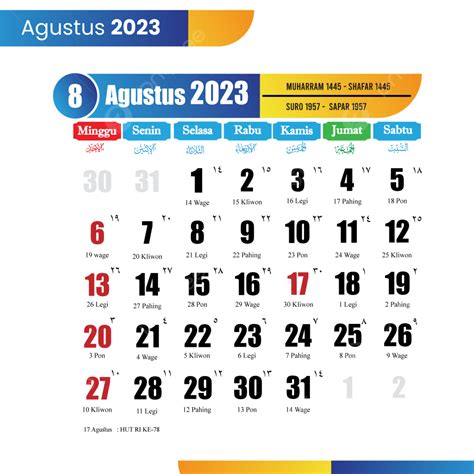 Kalender Agustus 2023, Kalender 2023, Kalender 2023 Agustus, Kalender ...