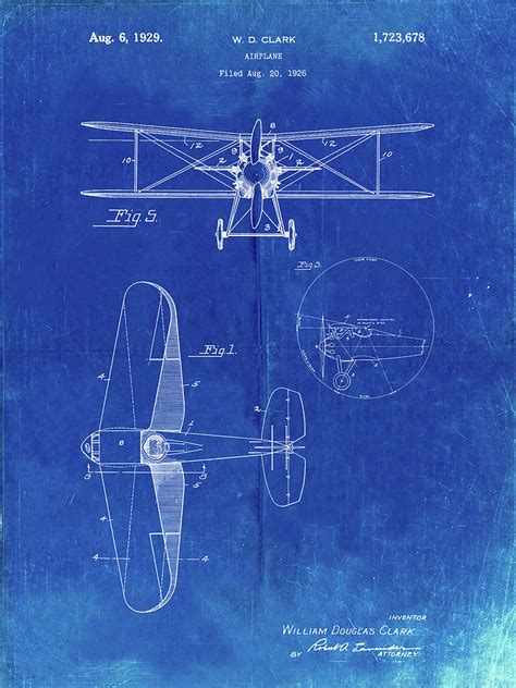 Pp68 Faded Blueprint Staggered Biplane Aircraft Patent Poster Digital