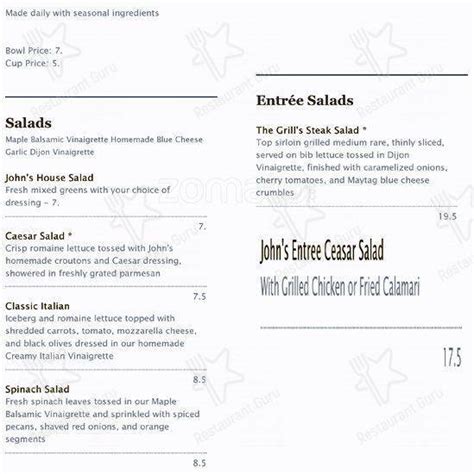 Menu at John's Grill steakhouse, Mukilteo