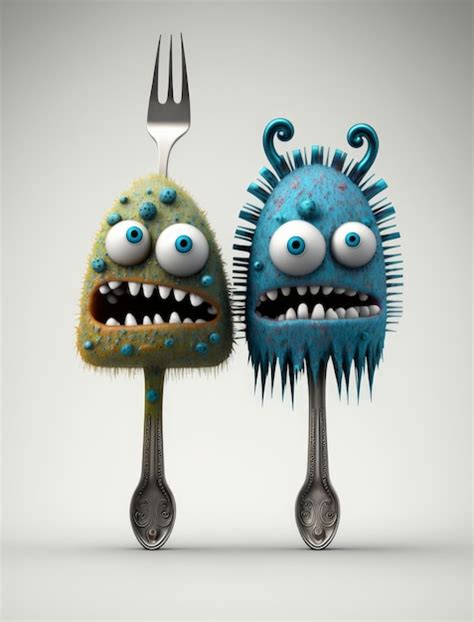 Premium Photo Crazy Cutlery Images With Scary Funny Faces Monsters