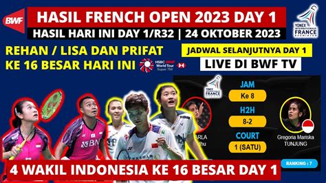 Hasil French Open 2023 Hari Ini Day 1 R32 Rehan Lisa PriFat Ke R16