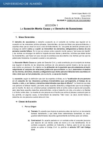 Leccion La Sucesion Mortis Causa Y El Derecho De Sucesiones Derecho