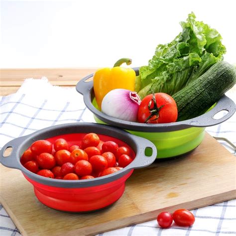 Collapsible Colander Set Of Silicone Kitchen Strainers With Plastic