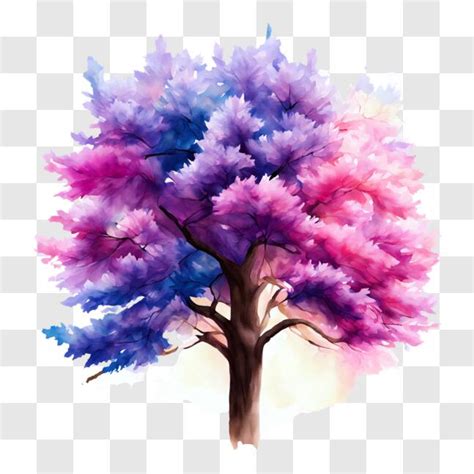 Descarga Árbol Colorido con Hojas Rosas Azules y Moradas sobre Fondo