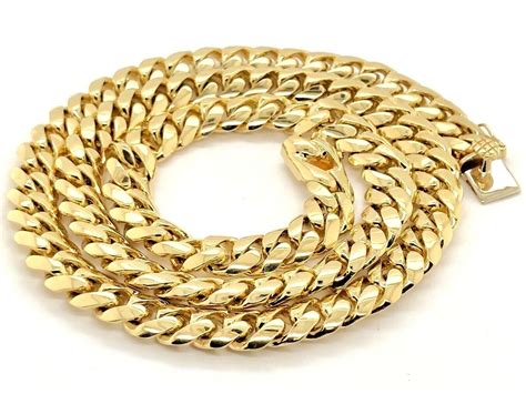 Men S K Yellow Gold Solid Heavy Miami Cuban Link Chain Necklace