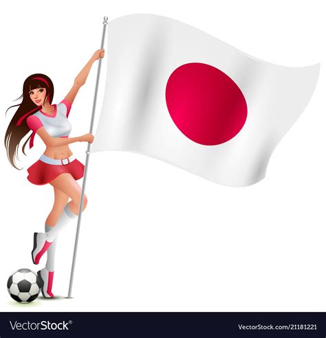 Beautiful young fan girl holding flag of japan Vector Image