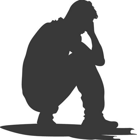 Silhouette Sad Man Sitting Alone Depressed Sitting Black Color Only